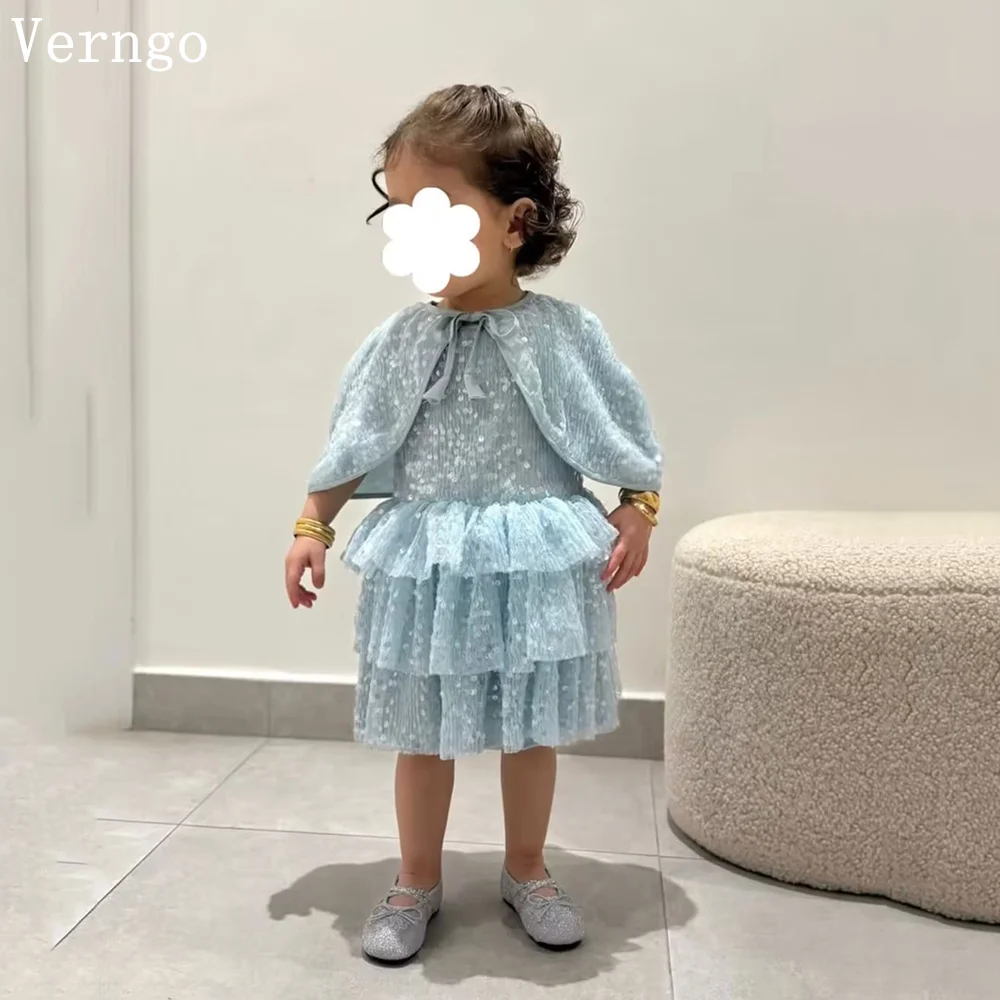 

Платье Verngo Princess синее, с пайетками, мини, для девочек, с цветочным узором, 2 предмета, А-силуэт, для дня рождения, многоярусное, детское, для выпускного, на заказ