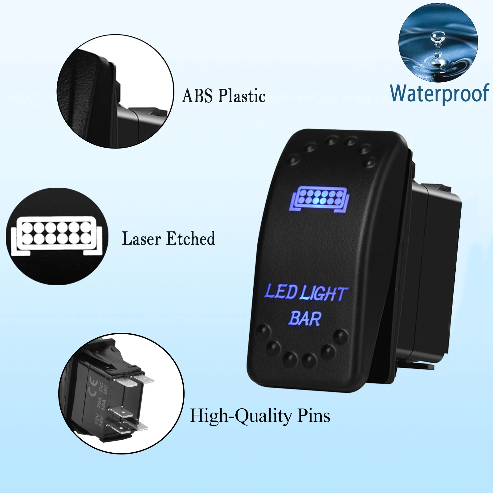12V Marine Boat Rocker Switch Car Light 4x4 2x4 Button ON OFF / ON OFF ON Momentary Switch Blue Led Bar for ARB Carling Jeep RZR view 2
