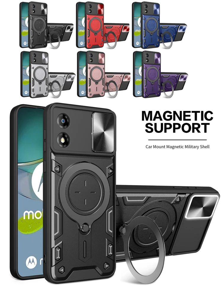 For Motorola Mote G71 G53 G13 G23 G22 G14 G54 G84 Case Slide Lens Protect Magnetic Ring Holder Armor Shockproof Protective cover