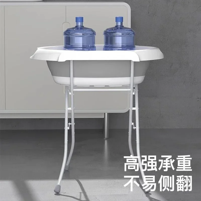 Foldable Baby Bath Tub with Stand No Bend Over Infant Bathing Collapsible Plastic Bathtub Iron Frame Supports Up to 20kg view 5
