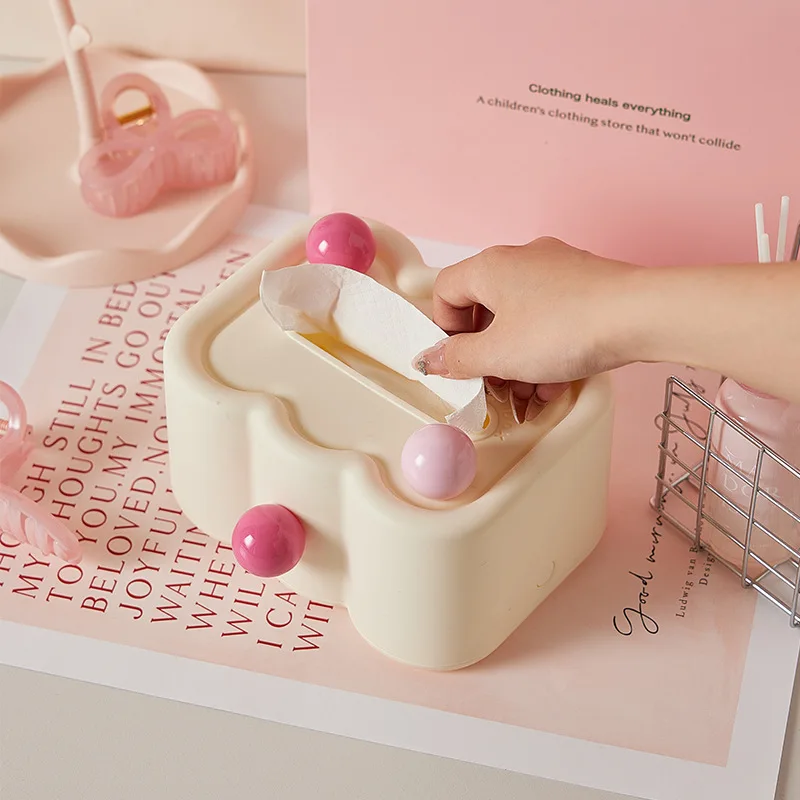 Cream Wind Plastic Tissue Box Household High-value Multi-layer Pumping Carton Living Room Bathroom Storage Box