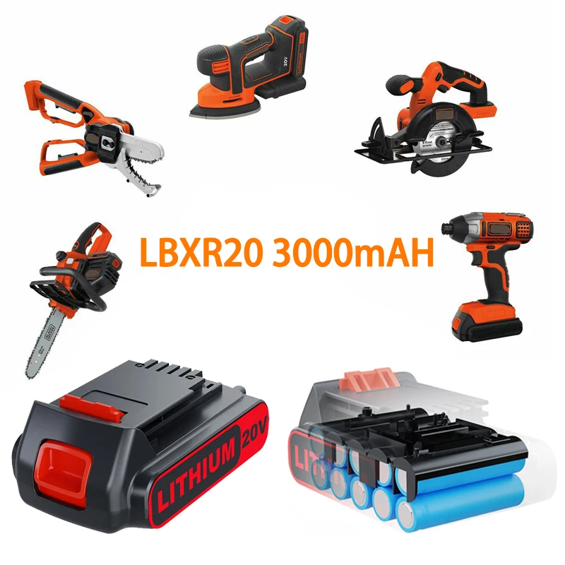 For Black Decker Battery 3000mAh LBXR20 Lithium Battery For Black Decker 20V LBXR20 LB20 LBX20 LBXR2020 LB2X4020-OPE Power Tools