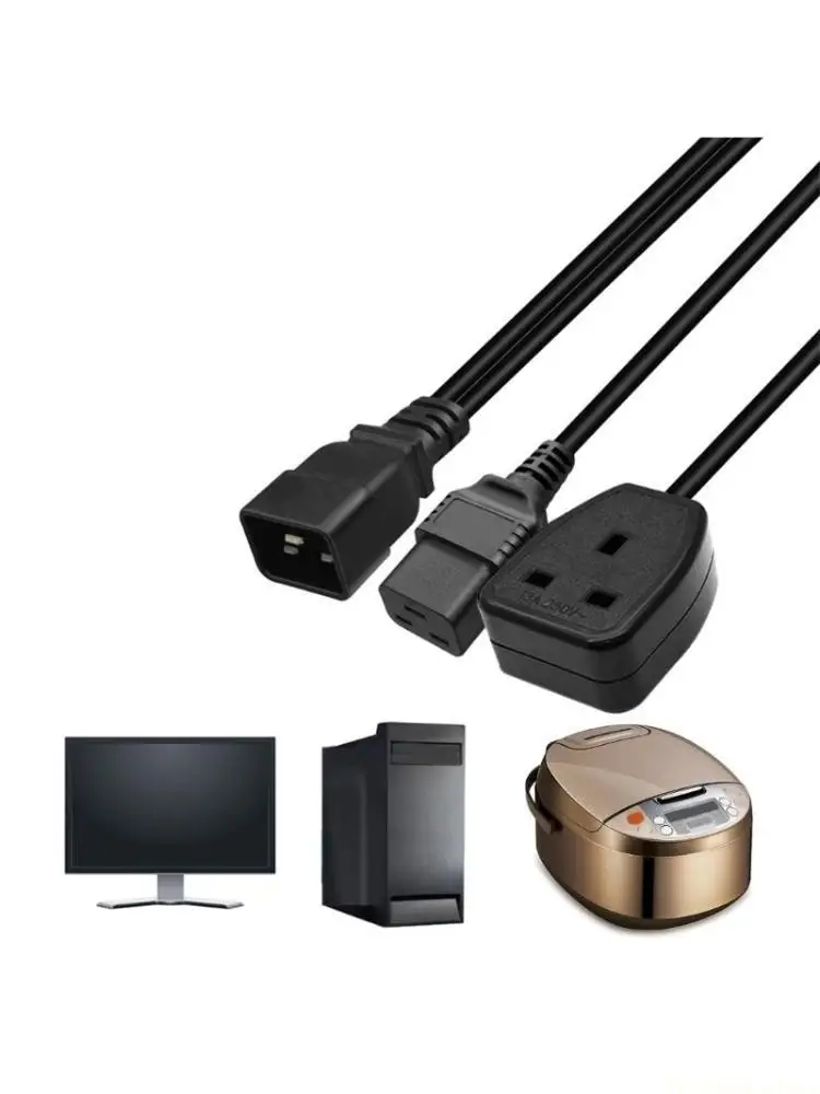 E56B 3Pin C20 to UK +C19 Connectors Adapter Cord Male Plug to Female Converter Wire Y-splitter Power Cable Line