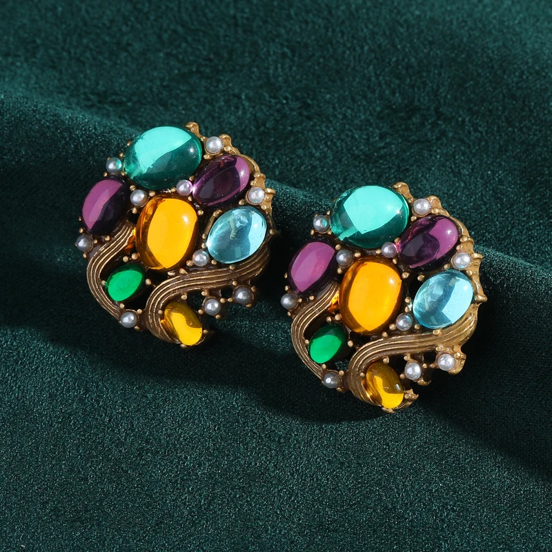 

Vintage Colored Flower Earrings Women Trending Natural Glass Elegant Luxury Quality Jewelry Fashion Designed Gift 2025