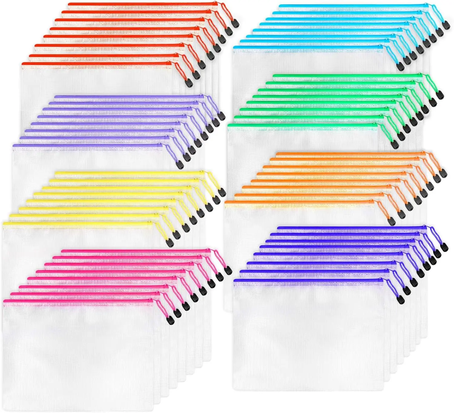 

64pcs A4 Clear Mesh Zipper Pouch Bags, Waterproof PVC Storage Organizers for Office, Travel, Classroom & Board Games