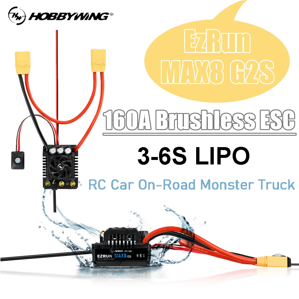 

HOBBYWING EZRUN MAX8 G2S 160A Waterproof Sensored Brushless ESC 3-6S Lipo for 1/8th RC On-road Short Course Truck Monster Truck