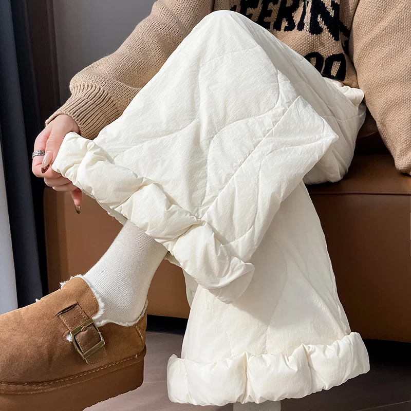 

Windproof and Waterproof Ankle-length Pants Loose Casual Ankle-tied Pants OR Wide Leg Autumn Winter Warm White Black Trousers