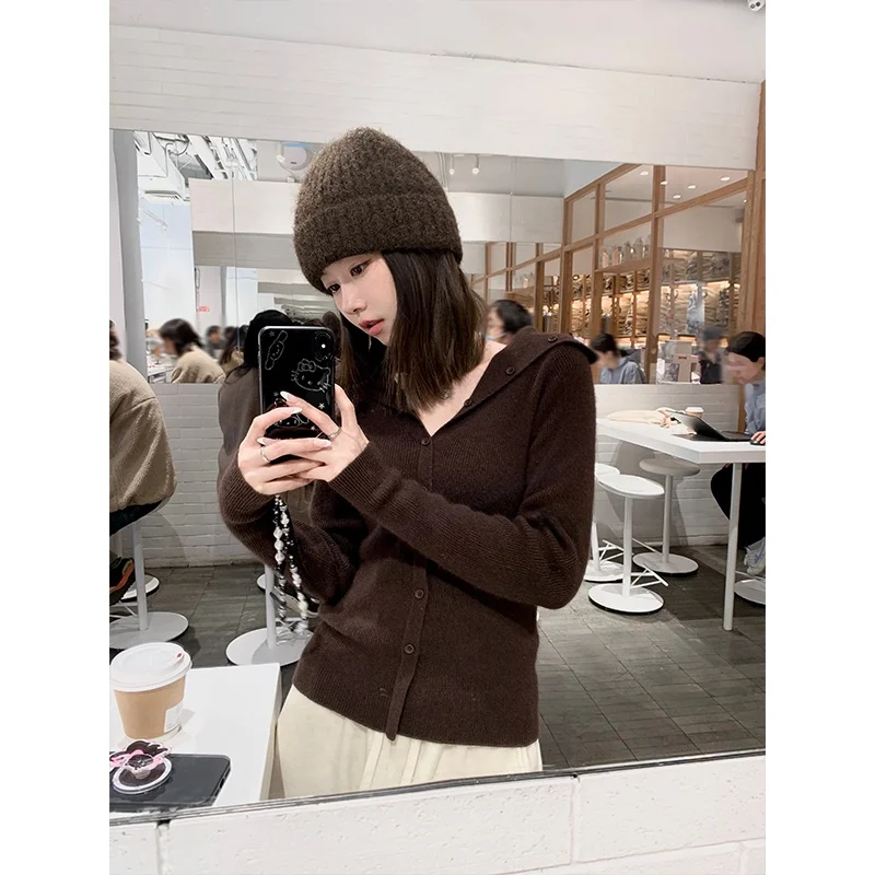 

Мягкий уютный шерстяной кардиган-свитер для женщин, зимний, стройнящий, базовый, корейский стиль, длинный рукав, обычный...