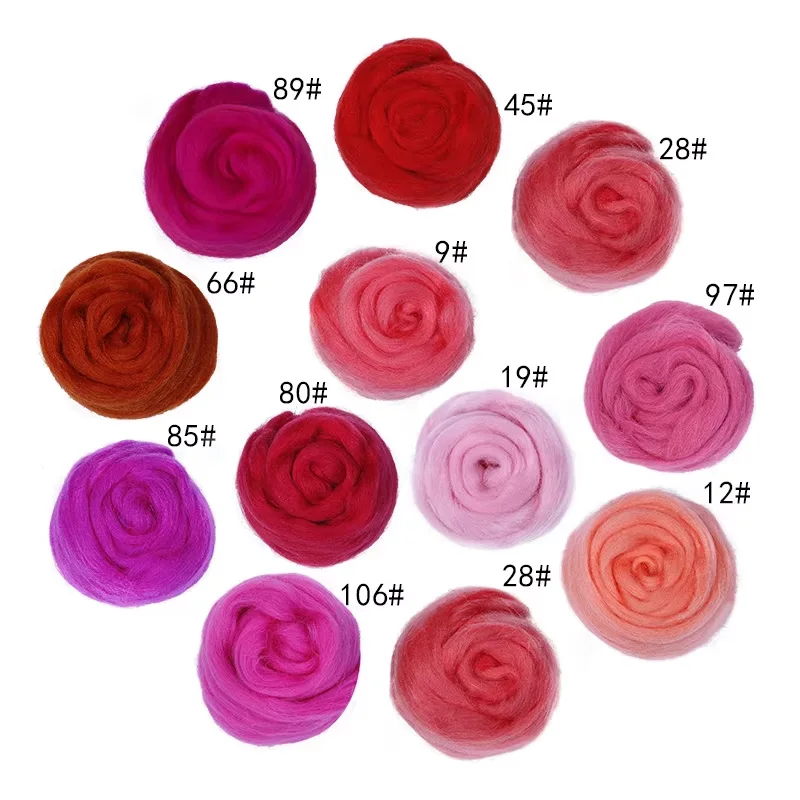 Zxiixz 100 جرام صوف مصبوغ ناعم ألياف صوف متجول لتقوم بها بنفسك إبرة التلبيد دمية التطريز الغزل مواد الخياطة أحمر أخضر أصفر