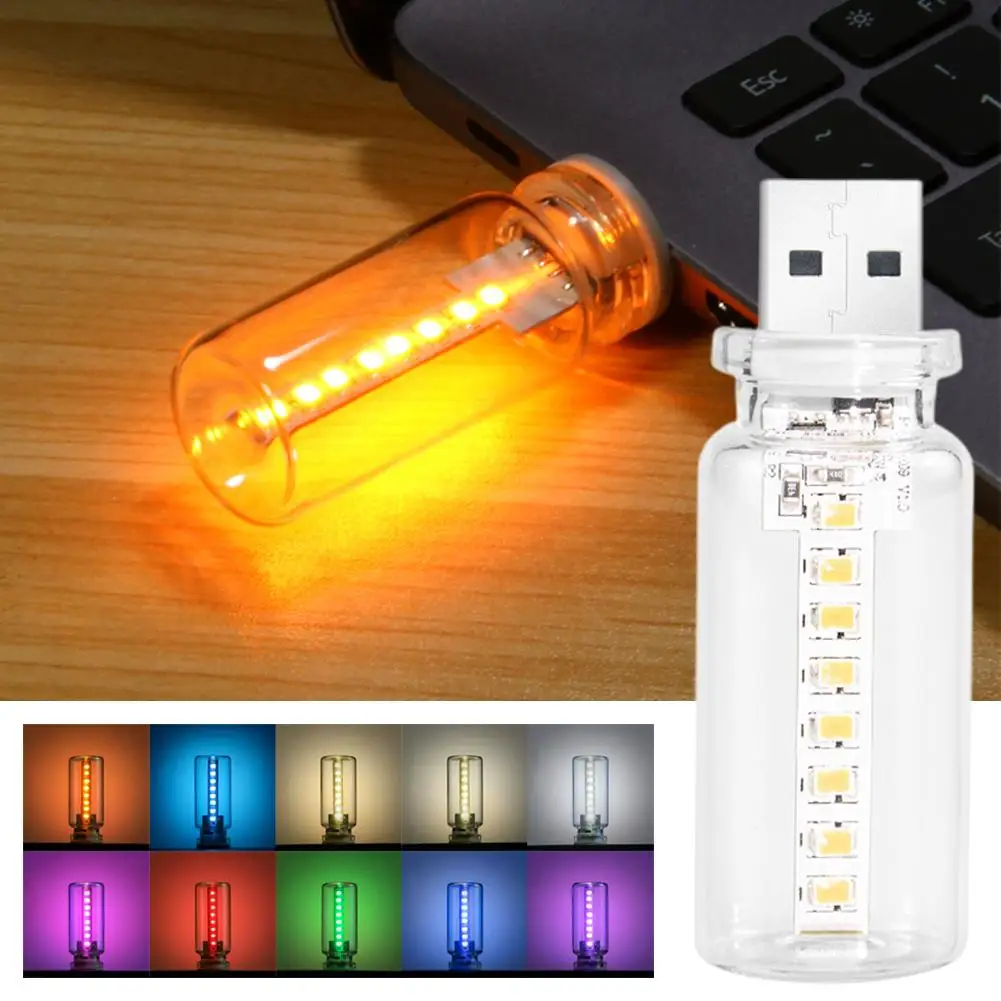 

Автомобильный мини-USB-ночник с регулируемой яркостью, светодиодная лампа накаливания, USB-разъем и декоративный атмосферный светильник для автомобиля-кровати O8l1
