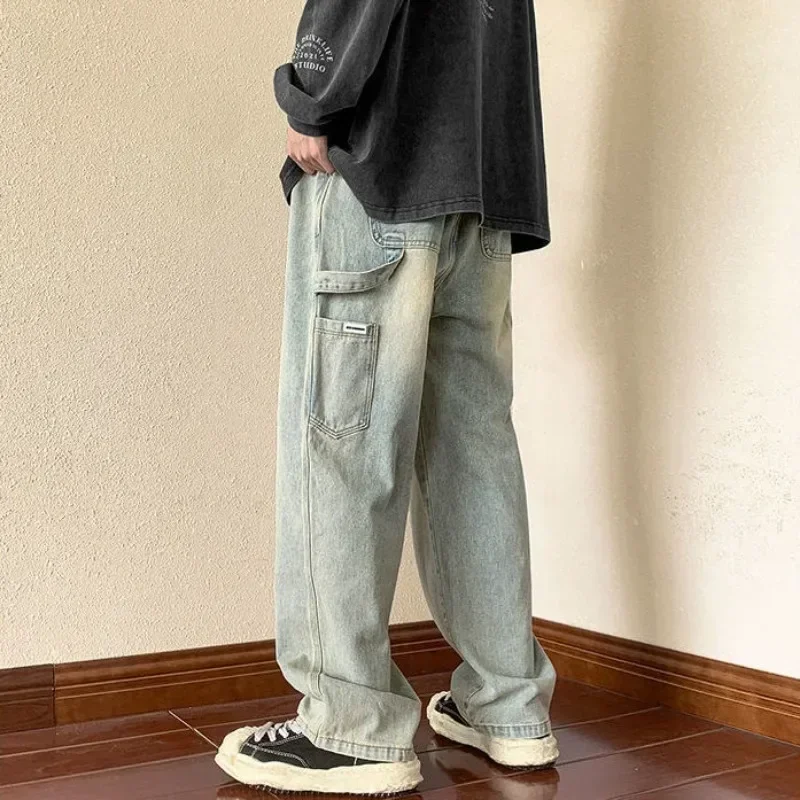 Trousers Cargo Brown Jeans For Men Straight Male Cowboy Pants Aesthetic Clothes Y2k 2000s Luxury Vintage Harajuku Stylish Hot