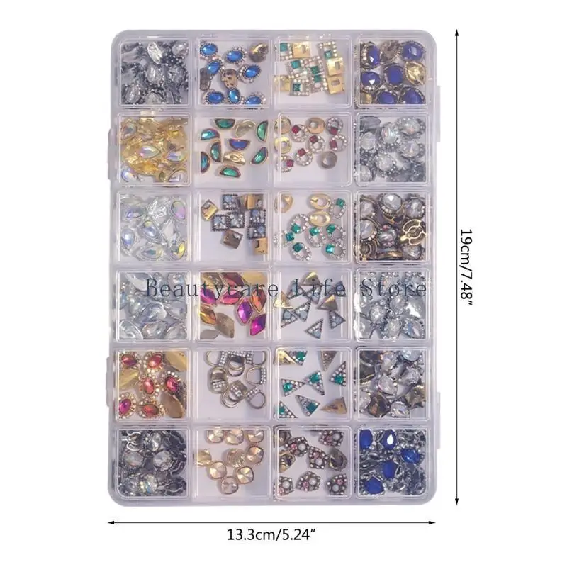 652c 24-siewostka gwóźdź Dzieci Rhinestones Charms Multi DIY Paznokcie dekoracja manicure akcesoria