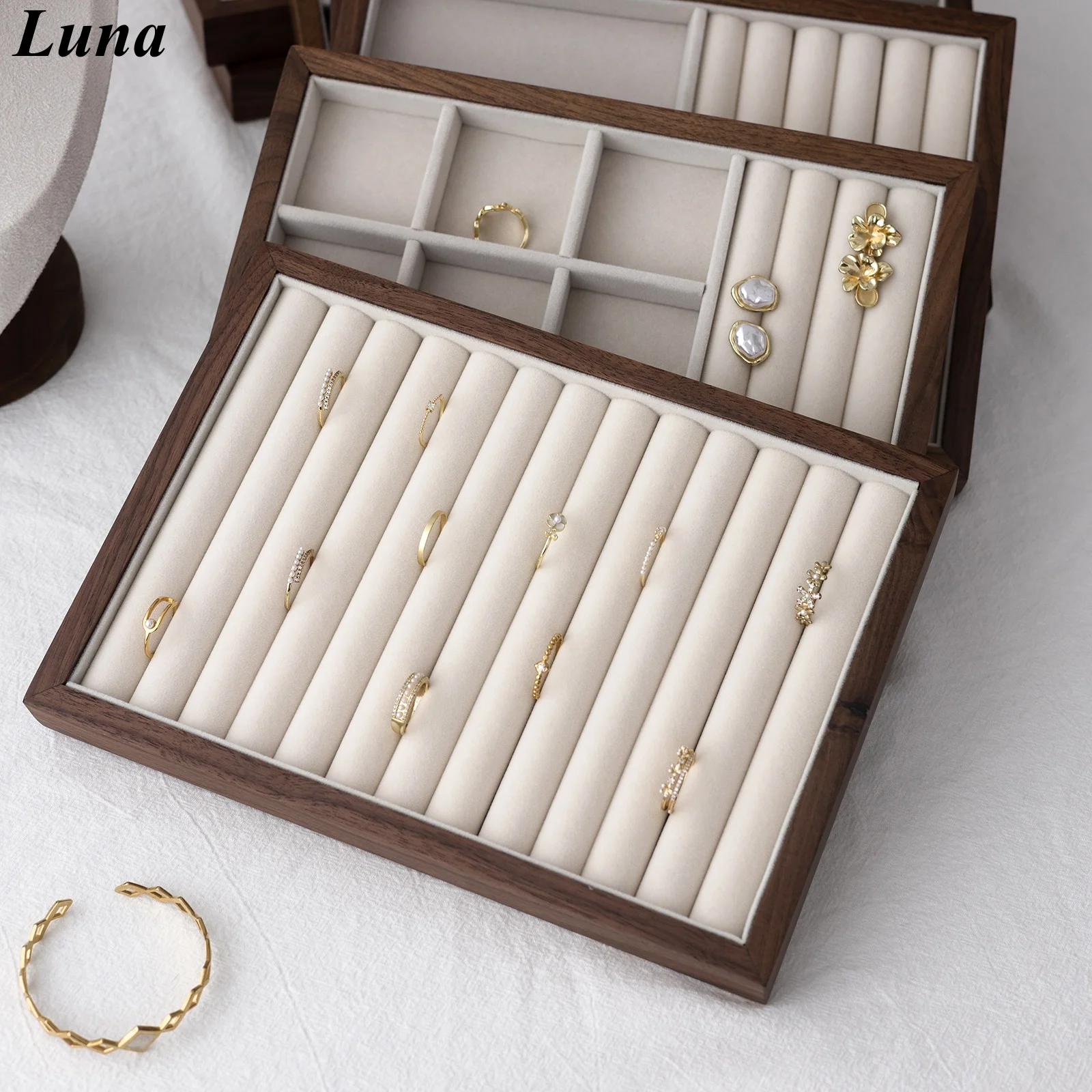 

Walnut Wood Grain Jewelry Display Tray, Retro-Style Earrings, Rings, Necklace And Pendant Storage Tray