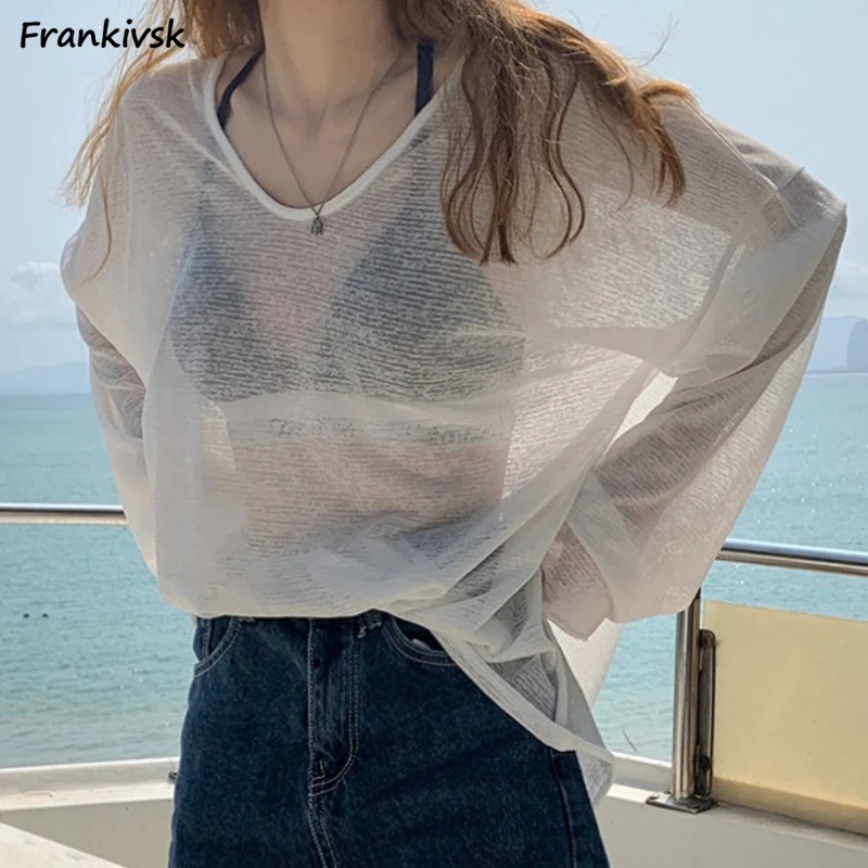 Long Sleeve T-shirts Women Sun-proof Students Youthful Vitality Leisure Trendy Solid All-match Holiday Elegant Daily Crop Tops