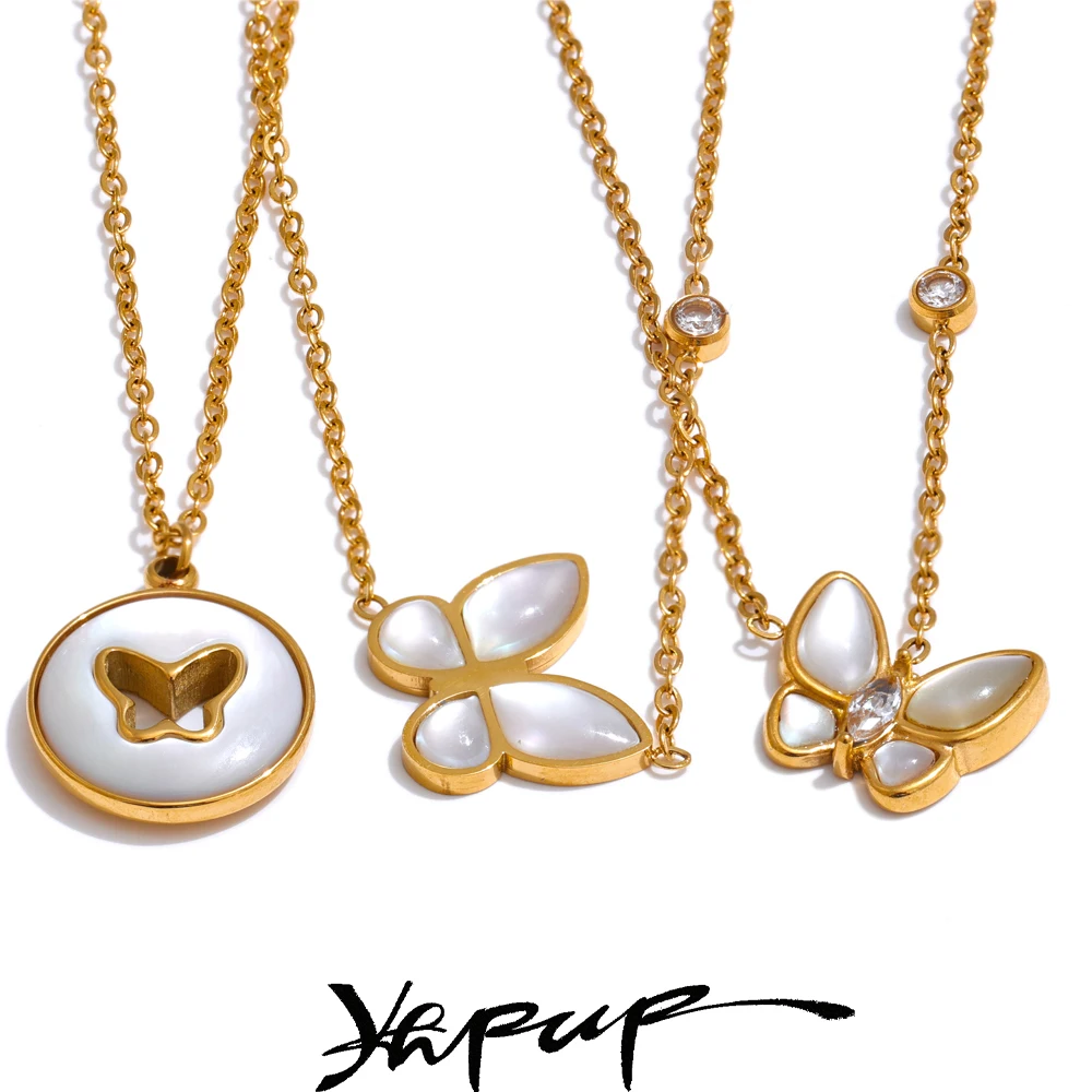 Yhpup exquisito Natural más grueso Shell mariposa COLLAR COLGANTE estilo coreano Acero inoxidable delicado uso diario joyería 2024