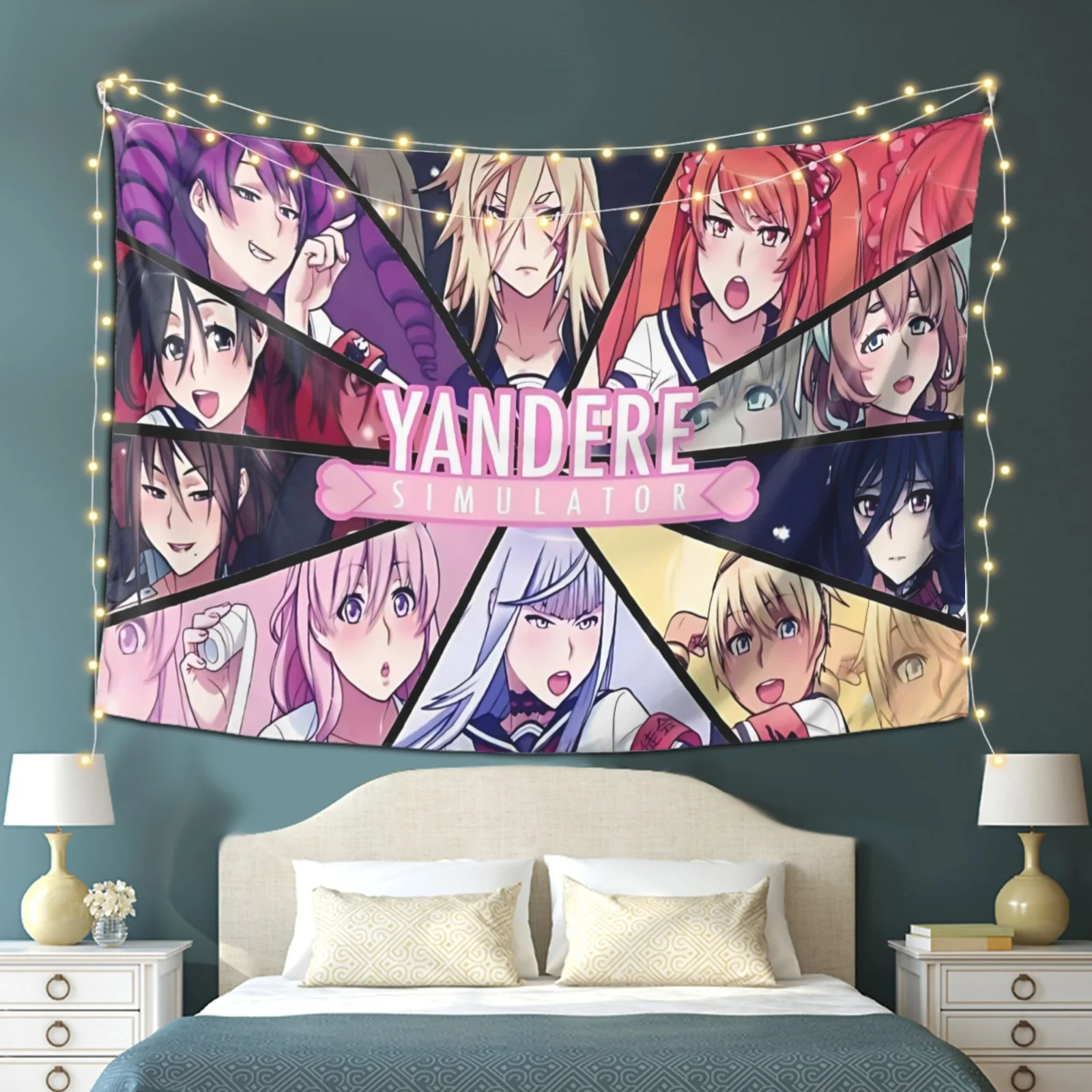 1pc Y-Yandere S-Simulator Tapestry Anime Girl Wall Hanging Indie Aesthetic Bedroom Decor aesthetic room decor pink room decor
