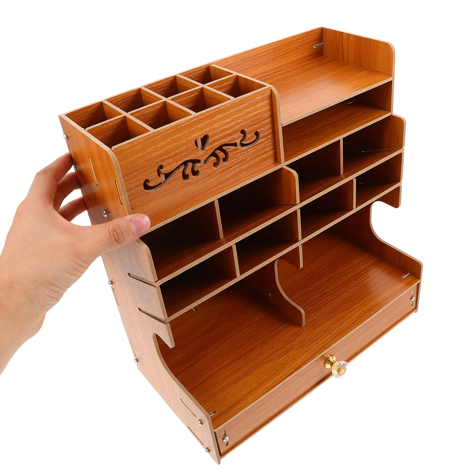

Large Capacity Wooden Pen Holder with Multiple Compartments Desk Storage Box for Stationery Organization Home Office Use