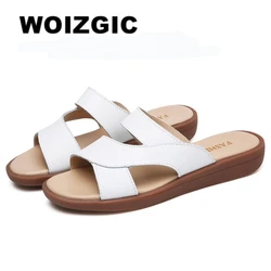WOIZGIC New Women Old Mother Female Ladies Shoes Sandals Cow Genuine Leather Slip On Summer Beach Casual Size 35-40 YL-1802