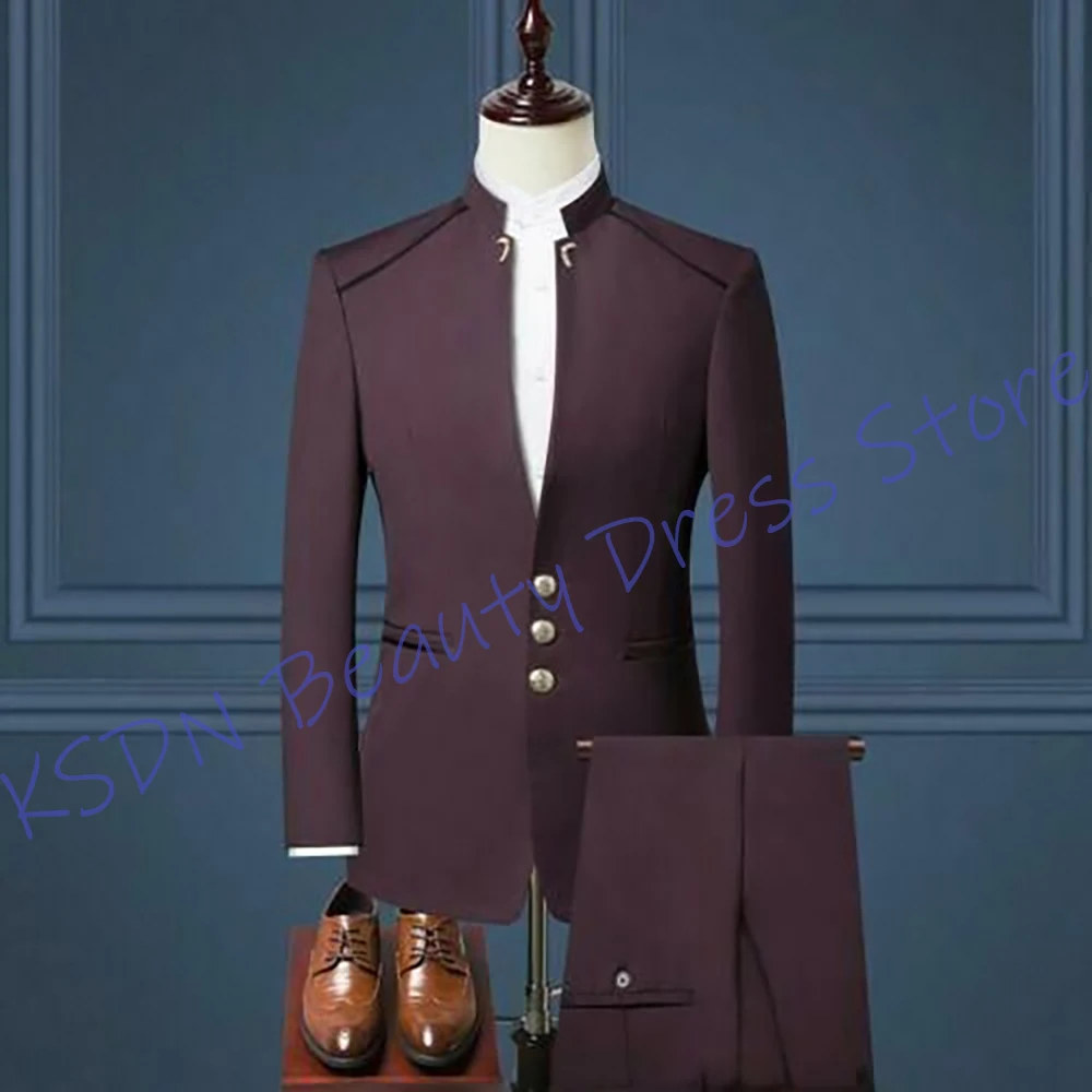 

Элегантный мужской костюм с воротником-стойкой, однобортный комплект из 2 предметов (куртка + брюки), официальный свадебный наряд для жениха, вечерний наряд