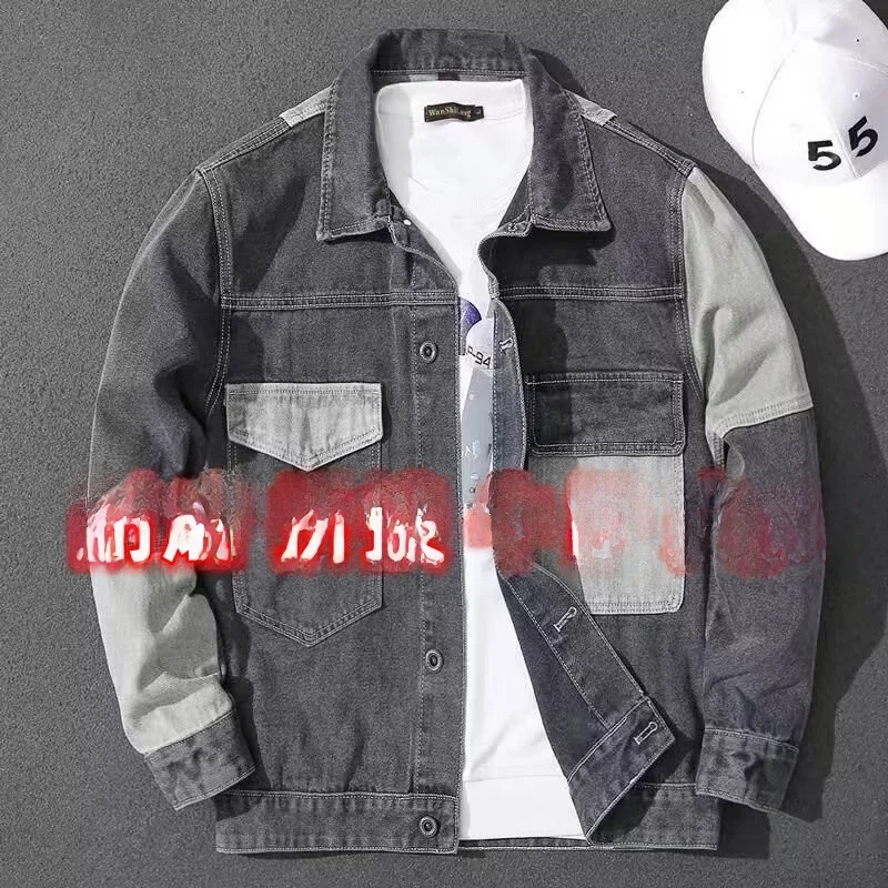 

Loose Fit Thiened Large Size Casual Workwear Jaet Jeans Sle Coat for Men Spring Autumn Winter ey Patchwork Work Clothes