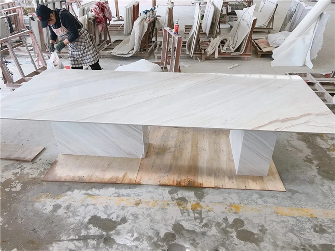 Customized 10-Seater Natural Marble Dining Table Italy Palissandro Classico Carrara Top with Black Metal Base for Home
