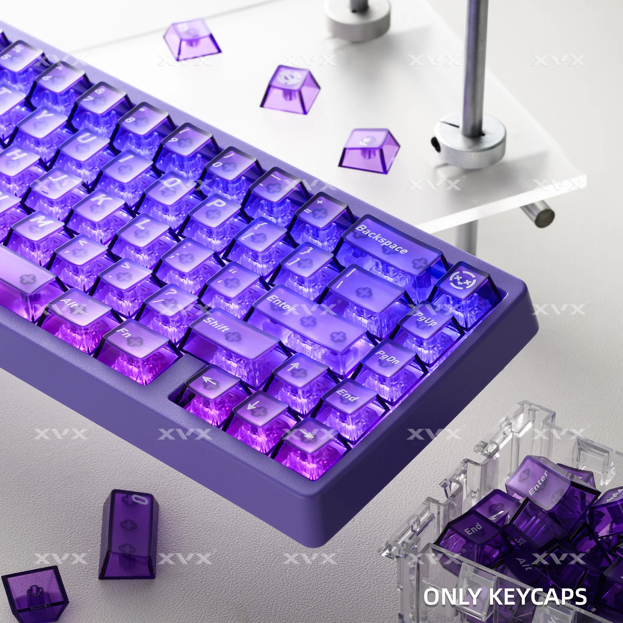 X-girl CLEAR PURPLE 100％ & 400％ XVX Purple Transparent Keycaps 119 Keys PC Crystal Clear Key Caps