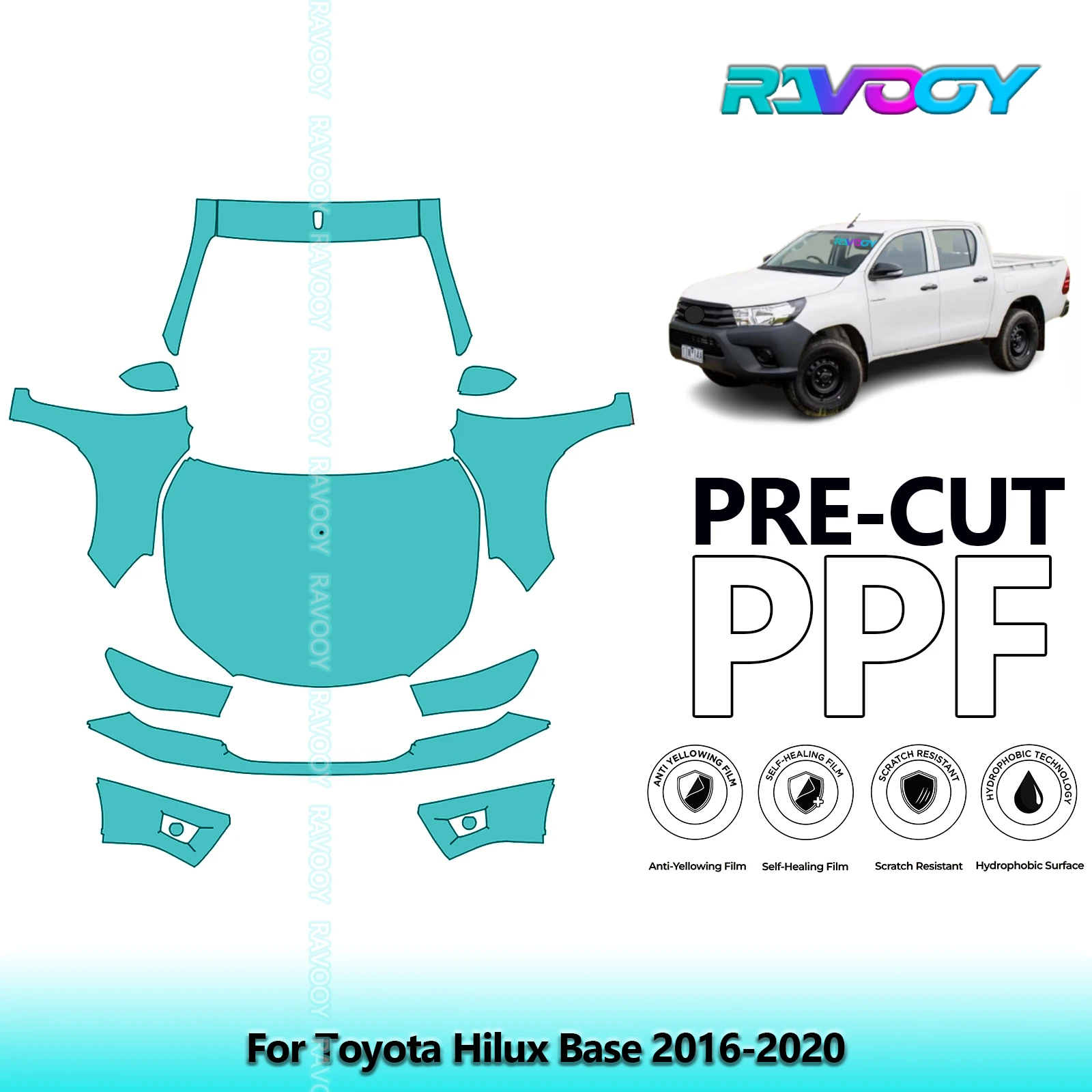 

8.5Mil Front Kit Precut Paint Protection Film PPF Clear Bra For Toyota Hilux Base 2016-2020