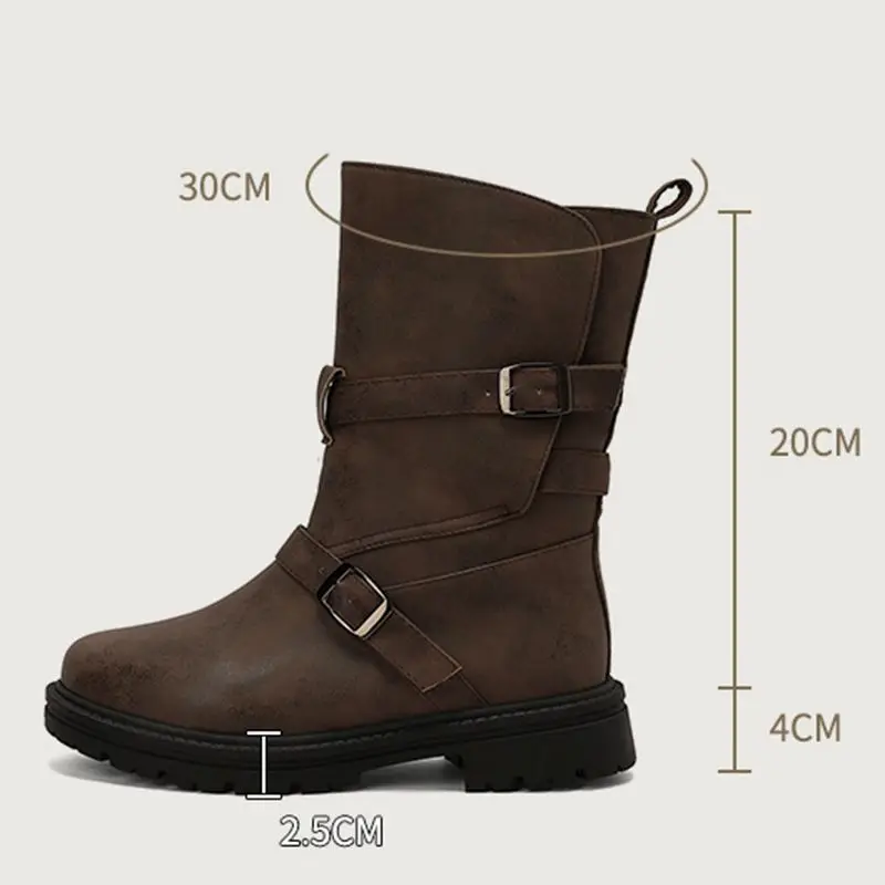 

Girseaby Vintage Female Ankle Boots Round Toe 4cm Thick Heels Slip On Size 46 47 48 Daily Women Booties