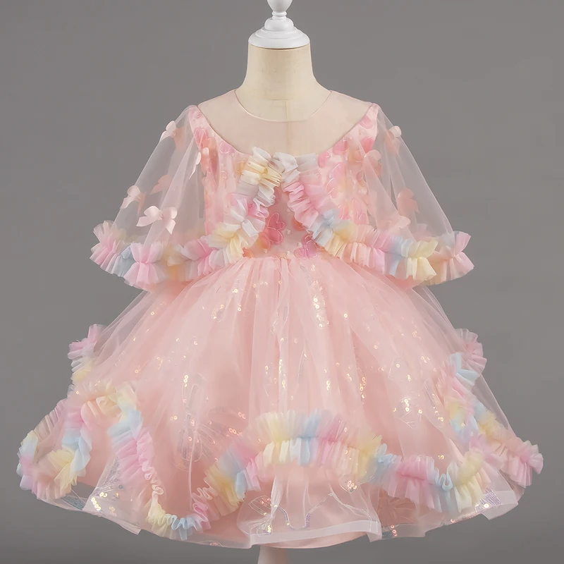 

Kids Girl Dresses For 3-10 Years Baby Girl Ceremony Birthday Mesh Gown Children Short Princess Dress