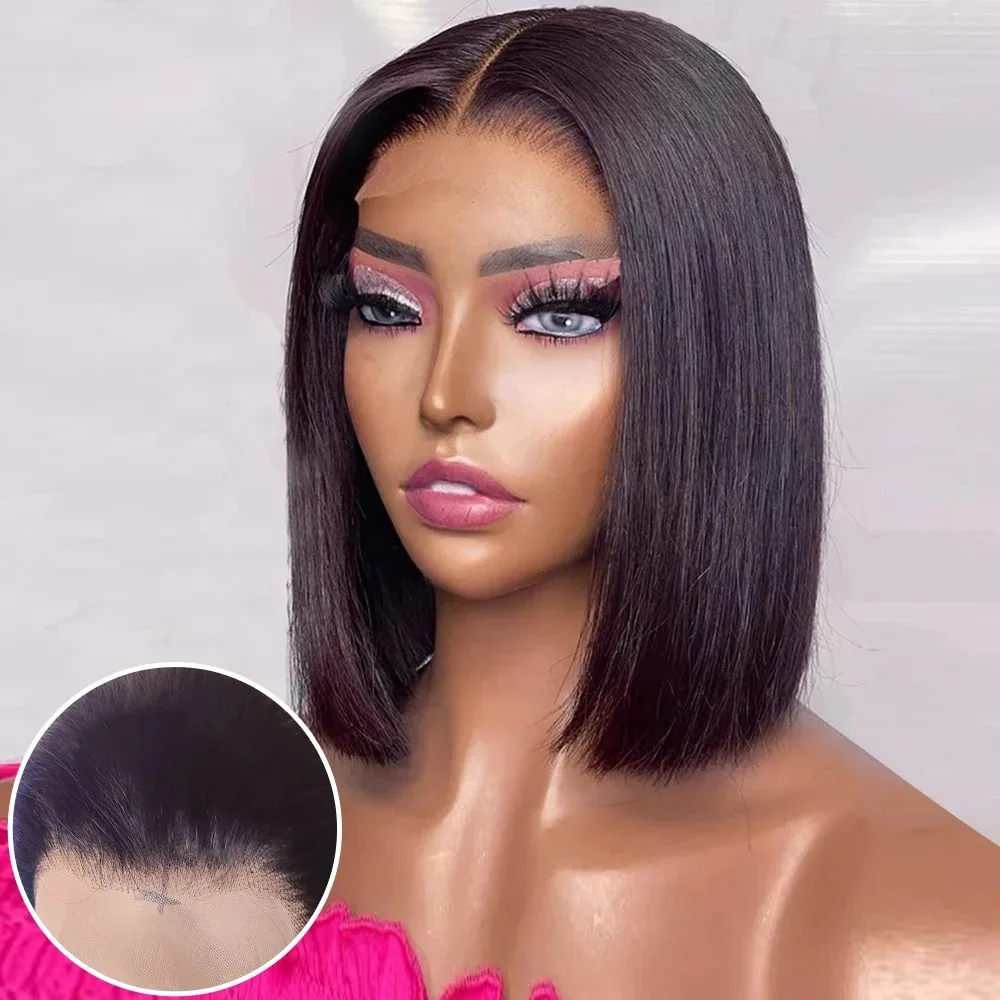 

2x6 Straight Lace Bob Wig Pre Plucked 180 Density Human Hair Wigs Brazilian Remy Black Bone Straight Short Bob wigs human hair