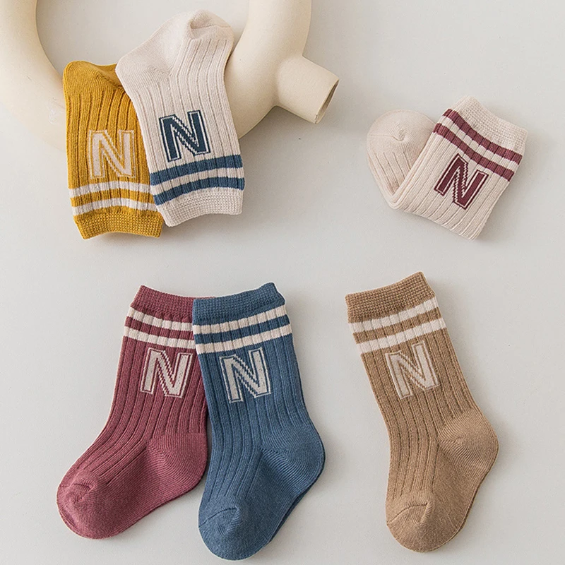 New Baby Socks Cotton Knitted Letter Socks for Kids Soft Socks Spring Autumn Winter Striped Boys Girls Children Socks Bebe Meias