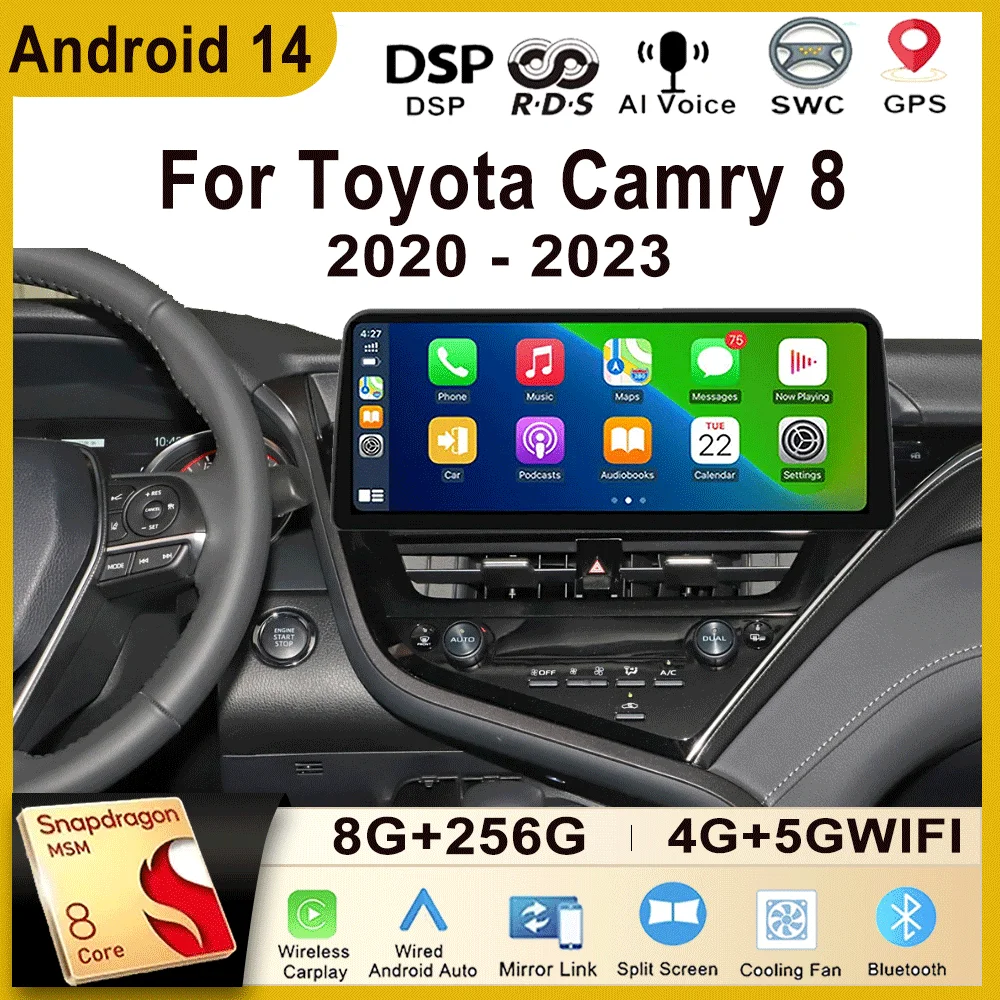 12.3 Inch Android 14 For Toyota Camry 8 XV70 2020 - 2023 Multimedia Video Player Stereo CarPlay Car Radio Autoradio WIFI 5G DSP