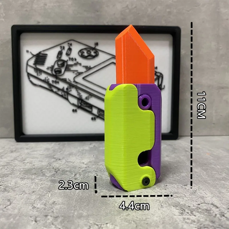 New 3D Mini Butterfly Knife Printing Gravity Knife Cub Jumping Small Radish Knife Mini Model Pendant Push Card Decompression Toy