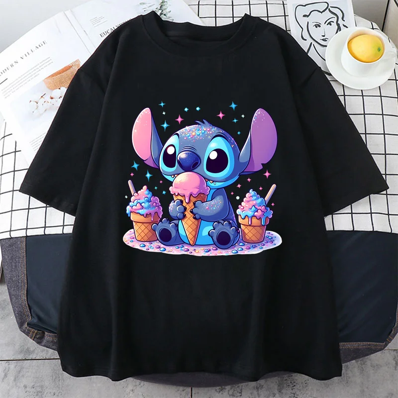 Lilo & Stitch T-shirt Summer Female Y2k Clothes Casual Top Women's T-shirt Disney Streetwear Clothing Female Cartoon T-Shirt