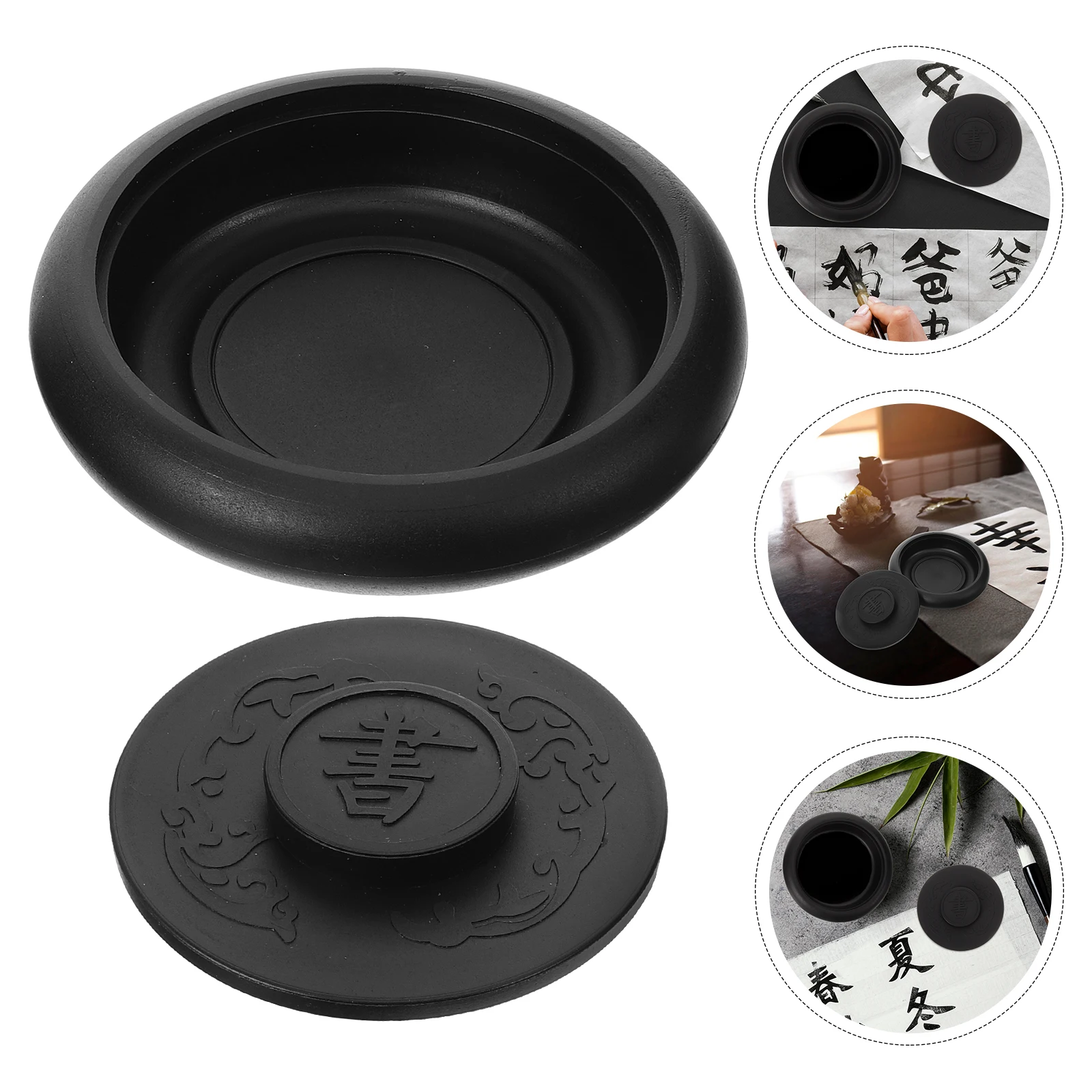 

1pcs Ancient Horse Inkstone 4 Inch Black Calligraphy Grinding Inkslab Thread Covered For Writing Supplies Easy To Carry