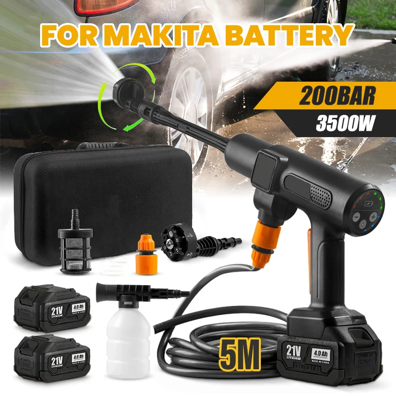 

200 Bar Brushless Cordless Electric Pressure Washer Rechargeable Foam Generator 6 in 1 Car Wash Garden Water Gun