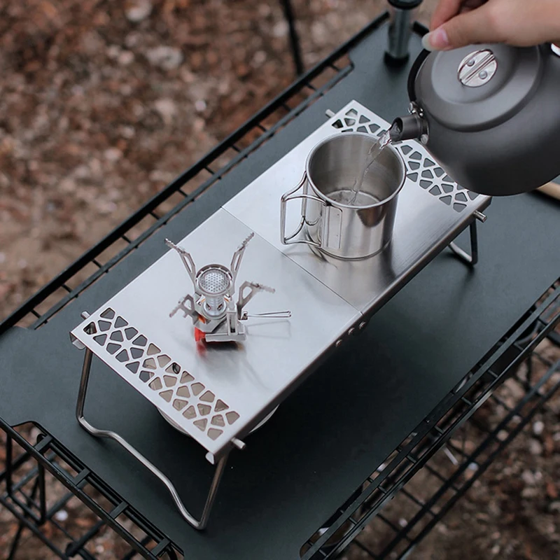 Multifunctional Folding Campfire Grill Portable Stainless Steel Camping Grill Grate Gas Stove Stand Stove Folding Table