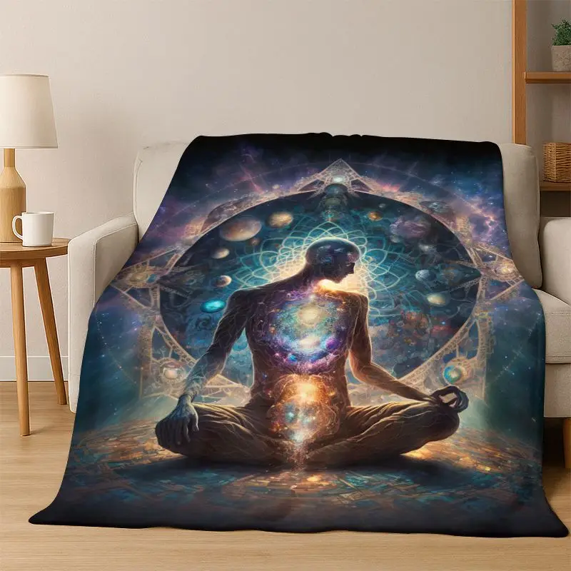 Yoga Cosmic energy Rainbow 34 Chakra Meditation Flannel Blanket Soft Warm Throw Blanket for Bedroom Living Room Bed Travel gift