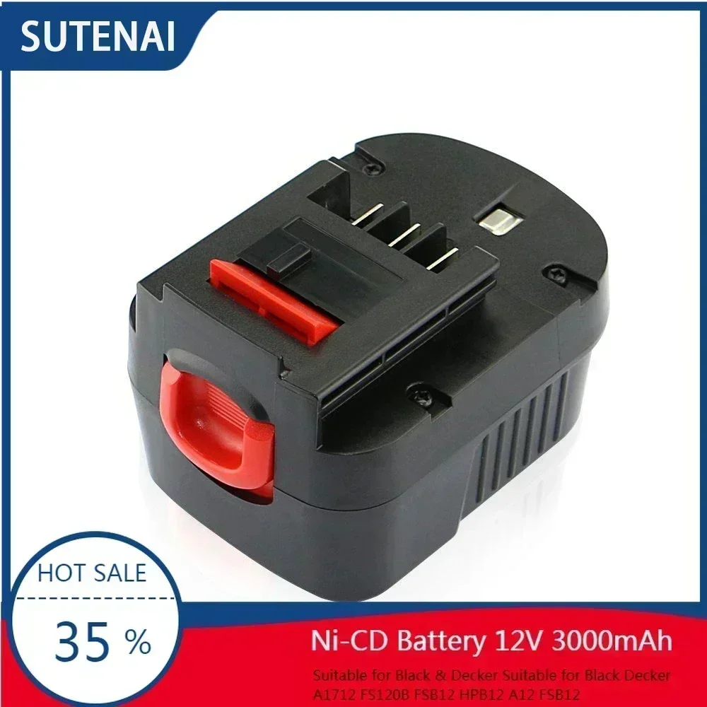 6 GO 12V 3000mAh NI-CD Replacement Battery for Black&Decker A1712 FS120B FSB12 HPB12 A12 A12-XJ A12EX FS120B FSB12 L50