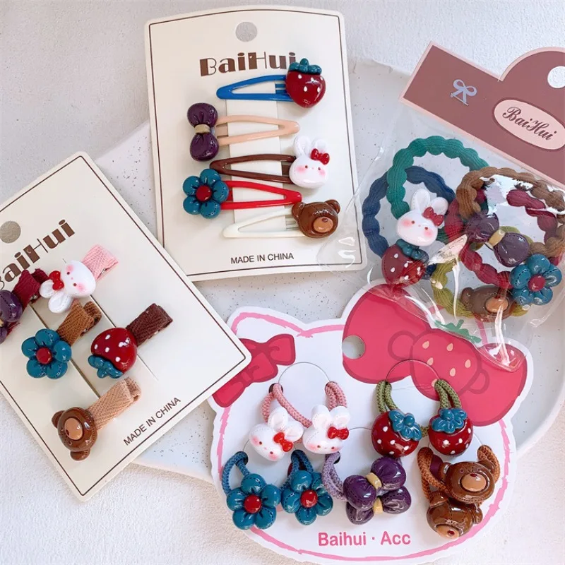 

Toddler Hair Accessories Set Rabbit Bear Alligator Clips Scrunchies for Side Bangs and Ponytail Holders Gentle Grip Accessories