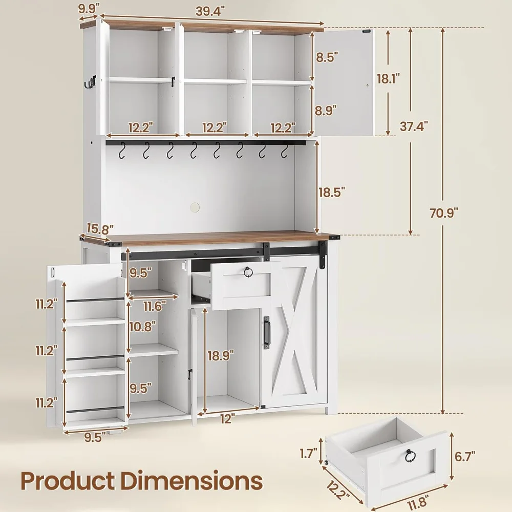 Kitchen Pantry Cabinet,Farmhouse Kitchen Cabinet with Drawer,Sliding Barn Doors Kitchen Storage Cabinets with Adjustable Shelves