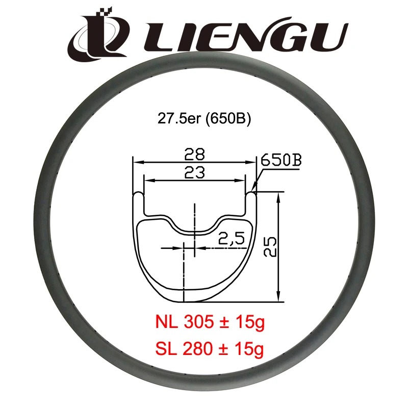 

650B MTB Rim 27.5er 28mm Wide 25mm Depth Asymmetry For XC Carbon Fibre Bike Wheel