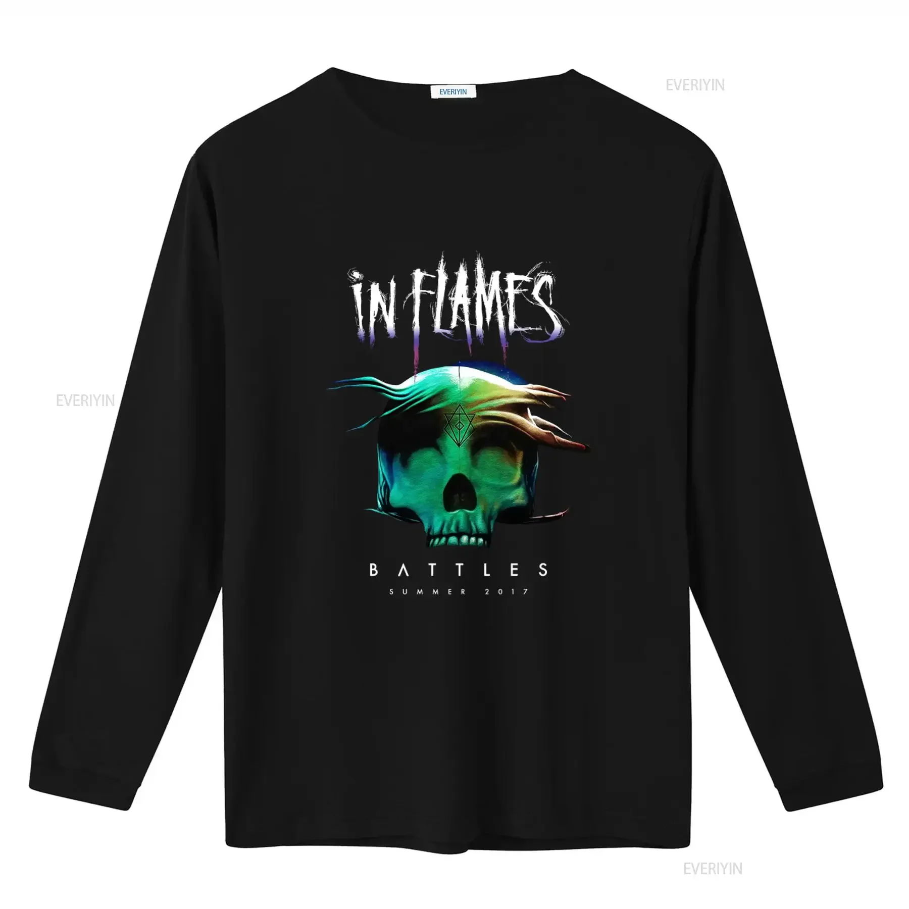 Men's In Flames Battles 2017 Summer Tour Skull T Shirt Small Black vintage Washed Versatile designer clothes Stylish streetwear