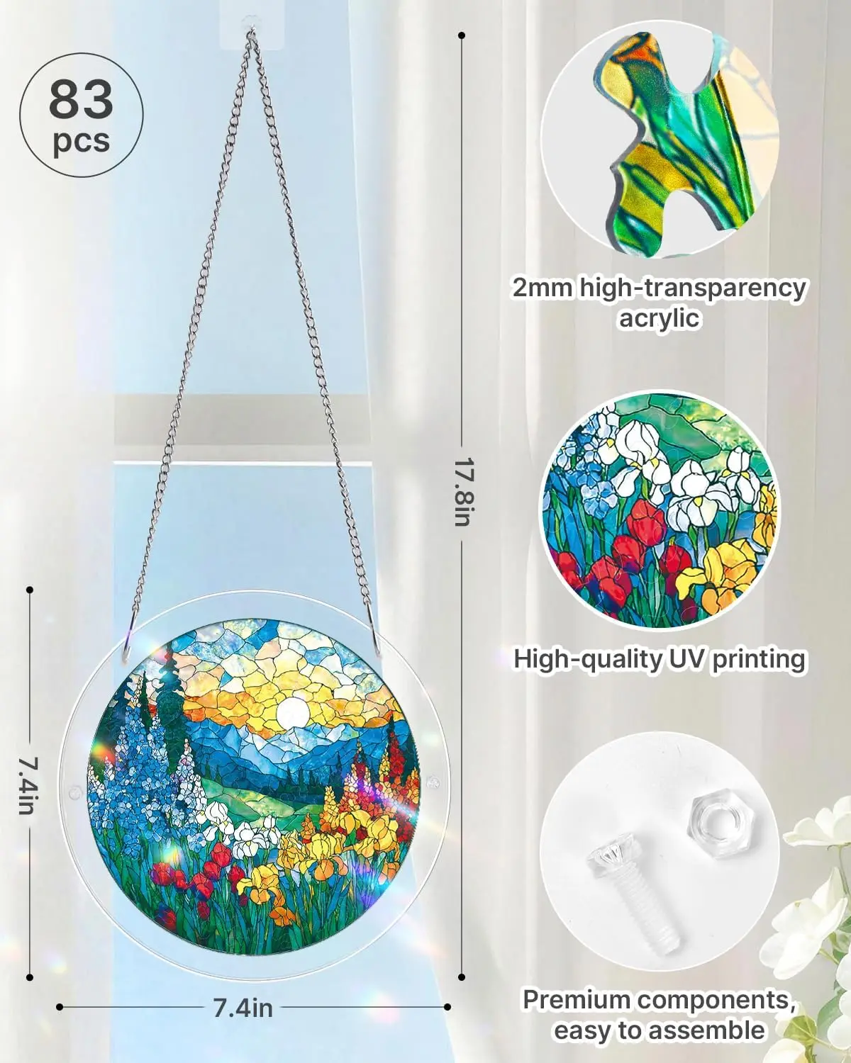 Acrylic Puzzle Suncatcher 83 Pieces, Dawn Blossom Sea Sun Catchers Puzzle, DIY SunCatchers Puzzles Window Hanging, Garden Decor