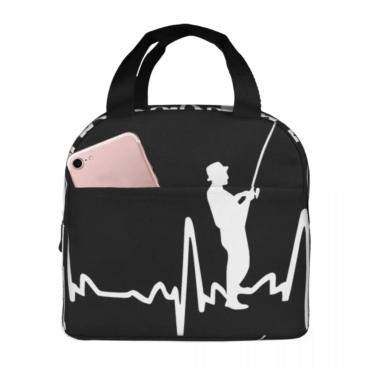 Fisherman Heartbeat Fishing Decal Lunch Bag Unisex Portable Cooler Insulated Lunch Box Food Bento Box