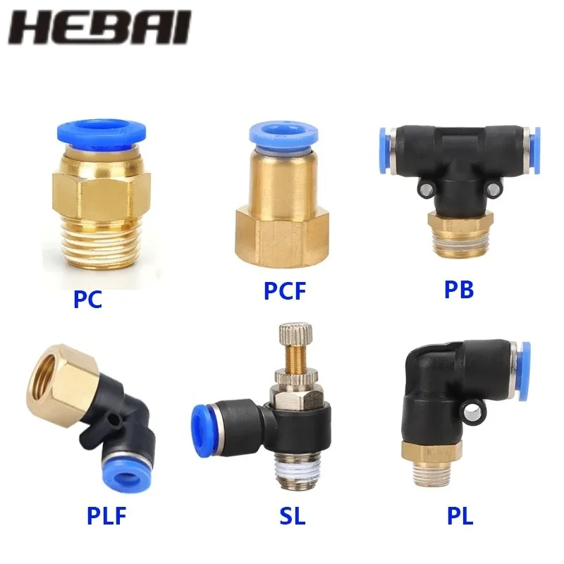 HEBAI-Tubulação pneumática do conector do tubo da mangueira, encaixes de mangueira, linha, PC, PCF, PL, PB, PLF, 4, 6, 8, 10, 12mm, 1/8, 1/4, 3/8,