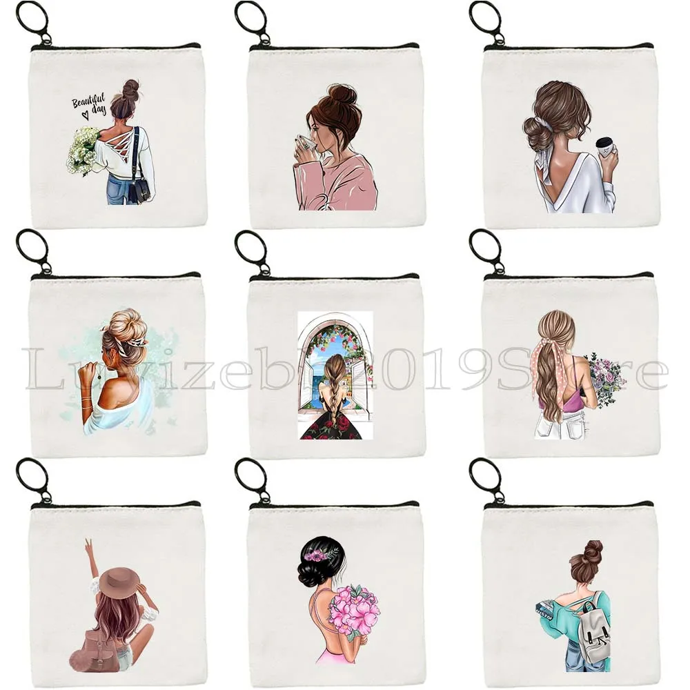 

Floral Cute Girl Fashion Woman Flowers Coffee Cup Tea Sunflower Travel Gifts Canvas Coin Purse Key Case Bag Wallet Zipper Pouch