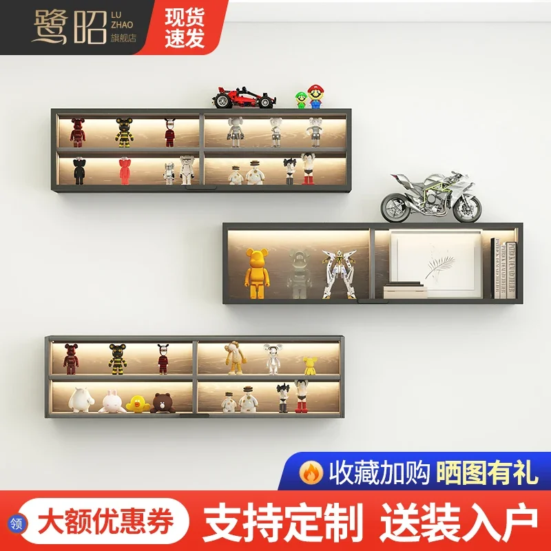 Glass wall storage bookcase wall hanging kitchen dining room shelf wall Lego figure display cabinet