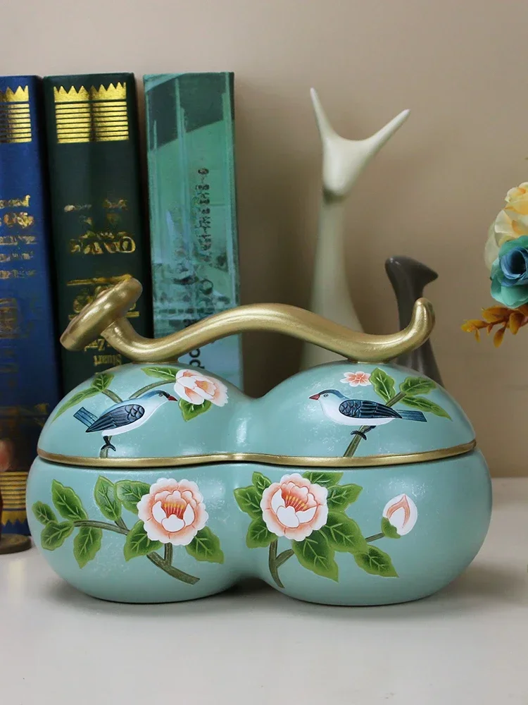 Hand Painted Ruyi Double-in-One Candy Box Dried Fruit Box Storage Tank Creative Living Room Ceramic Pot Candy  Storage