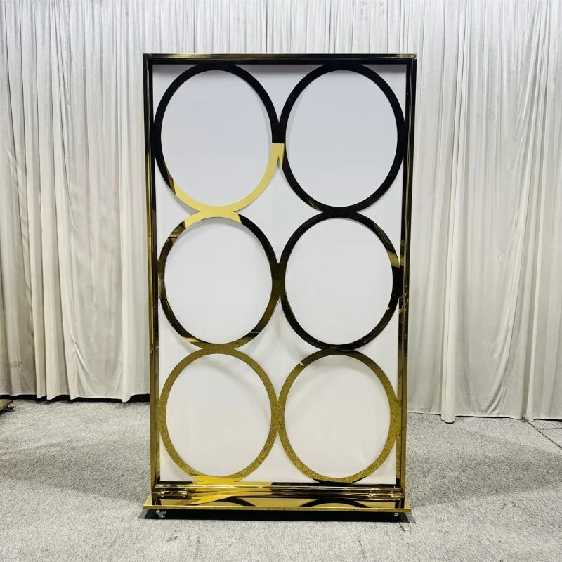 Wedding supplies gold stainless steel background frame white acrylic stage decoration with wheels